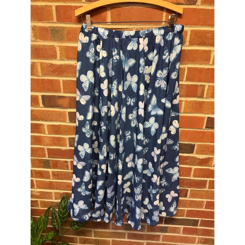 Y2K Blue Butterfly Whimsical Midi Skirt Fairy Grunge Flowy Size L